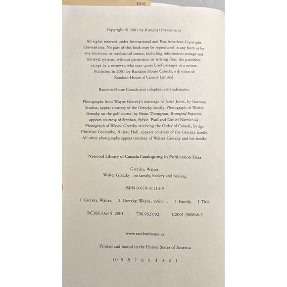 Walter Gretzky Hardcover Book "On Family Hockey And Healing" By Random House Can - Picture 5 of 11